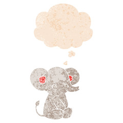 cute cartoon elephant and thought bubble in retro textured style
