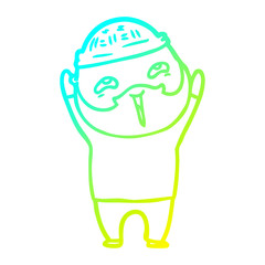cold gradient line drawing cartoon happy bearded man