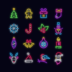 Christmas neon vector icons © missbobbit