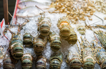 Fresh lobsters on ice,street food ,BANGKOK Thailand. 