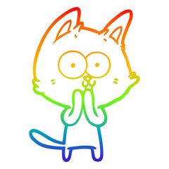 rainbow gradient line drawing funny cartoon cat
