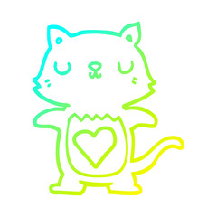 cold gradient line drawing cute cartoon cat