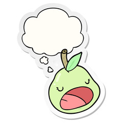 cartoon pear and thought bubble as a printed sticker