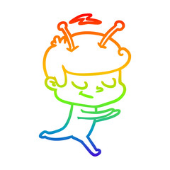 rainbow gradient line drawing friendly cartoon spaceman running