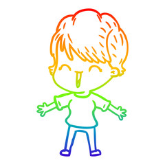 rainbow gradient line drawing cartoon laughing woman