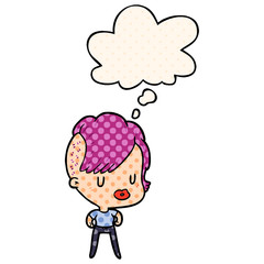 cartoon girl and thought bubble in comic book style