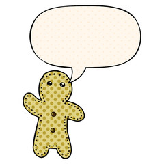 cartoon gingerbread man and speech bubble in comic book style