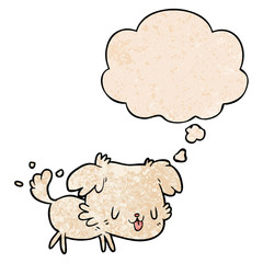 cartoon dog and thought bubble in grunge texture pattern style