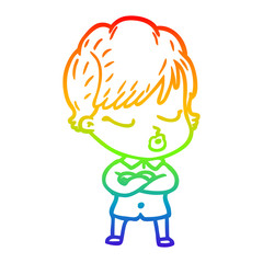 rainbow gradient line drawing cartoon woman with eyes shut