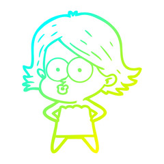 cold gradient line drawing cartoon girl pouting
