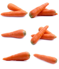 set fresh carrot fruits with green leaves isolated on white background