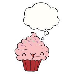 cute cartoon frosted cupcake and thought bubble