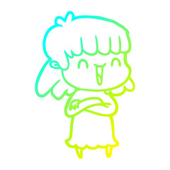 cold gradient line drawing cartoon woman