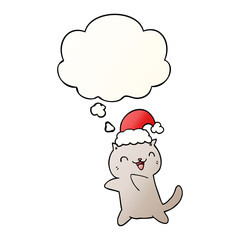 cute cartoon christmas cat and thought bubble in smooth gradient style