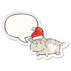 cute christmas dog and speech bubble distressed sticker