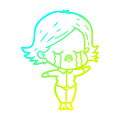 cold gradient line drawing cartoon girl crying