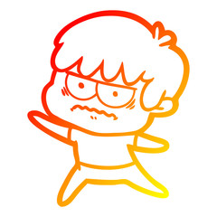 warm gradient line drawing annoyed cartoon boy