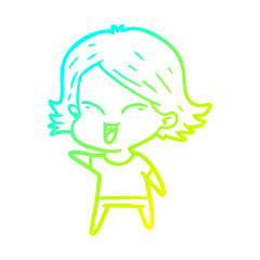 cold gradient line drawing happy cartoon girl
