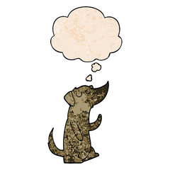 cartoon dog and thought bubble in grunge texture pattern style