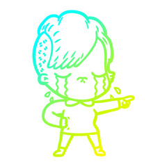 cold gradient line drawing cartoon crying girl