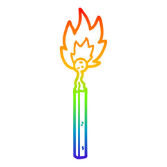 rainbow gradient line drawing cartoon burning match