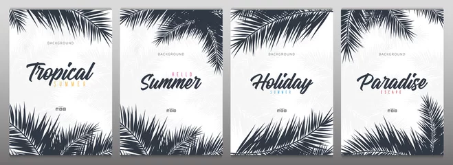 Poster Set of Summer Tropical palm leaves. Exotic palms tree. Floral Backgrounds. © leo_d