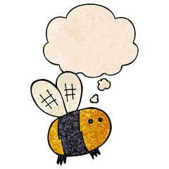 cartoon bee and thought bubble in grunge texture pattern style