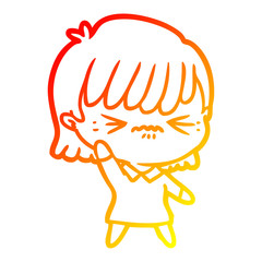 warm gradient line drawing annoyed cartoon girl