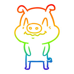 rainbow gradient line drawing nervous cartoon pig