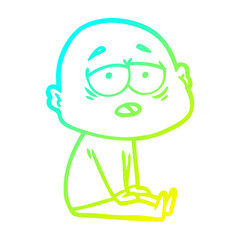 cold gradient line drawing cartoon tired bald man