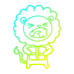 cold gradient line drawing cartoon lion with christmas present
