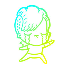 cold gradient line drawing cartoon crying girl