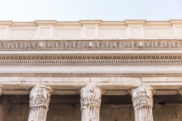 Detail of entablature and columns from The Temple of Hadrian, in Rome, Italy.