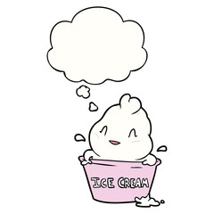 cute cartoon ice cream and thought bubble