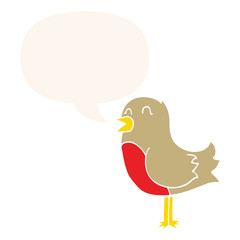 cartoon bird and speech bubble in retro style