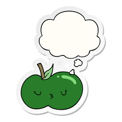 cartoon cute apple and thought bubble as a printed sticker