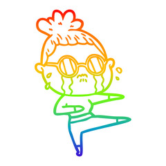 rainbow gradient line drawing cartoon crying woman wearing spectacles