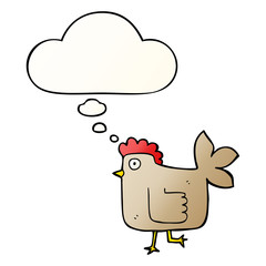 cartoon chicken and thought bubble in smooth gradient style