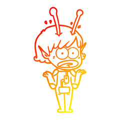 warm gradient line drawing cartoon shocked alien girl