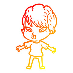 warm gradient line drawing cartoon woman