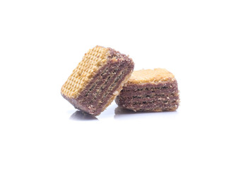 wafer chocolate dessert on white background