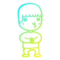 cold gradient line drawing cartoon man thinking