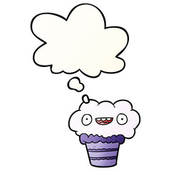 cartoon cupcake and thought bubble in smooth gradient style