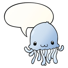 cartoon jellyfish and speech bubble in smooth gradient style