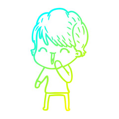 cold gradient line drawing cartoon laughing woman