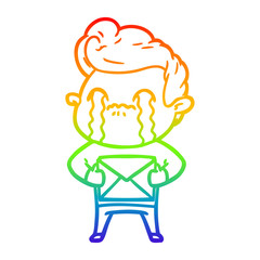 rainbow gradient line drawing cartoon man crying