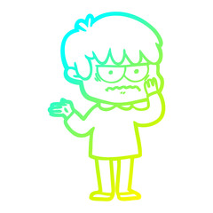 cold gradient line drawing annoyed cartoon boy