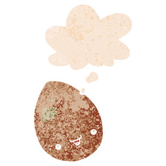 cartoon egg and thought bubble in retro textured style