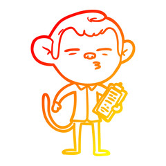 warm gradient line drawing cartoon office monkey