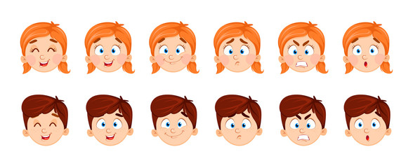 Face expressions of boy and girl